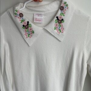 Lena White Embroidered Collar Sweater